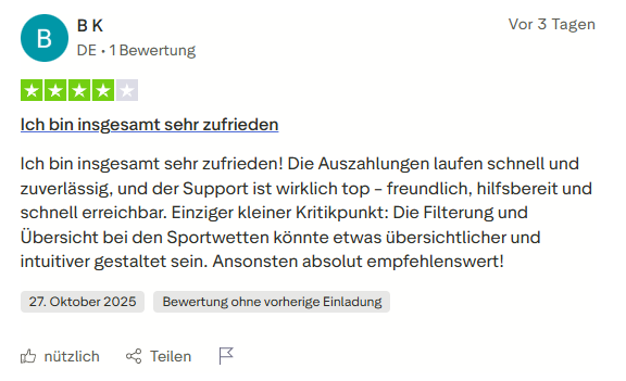 Trustpilot Review - Schnelle Auszahlungen